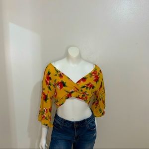 Floral Crop Blouse With Bloom Sleeve Sz S